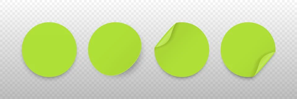 Green Round Sticker Vector Set. Round Stickers with Shadows. Curled Corner Stock Illustration