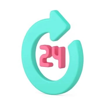 Green rounded arrow 24 hours diagonal placed 3d icon hotline delivery emble.. Stock Illustration