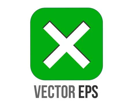 Green rounded square cross wrong mark button flat icon Stock Illustration
