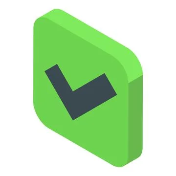 Green rounded square isometric check mark button showing validation Stock Illustration