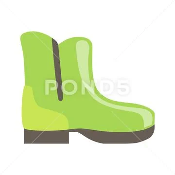 Green Rubber Boot, Isolated Footwear Flat Icon, Shoes Store Assortment Item Stock Illustration