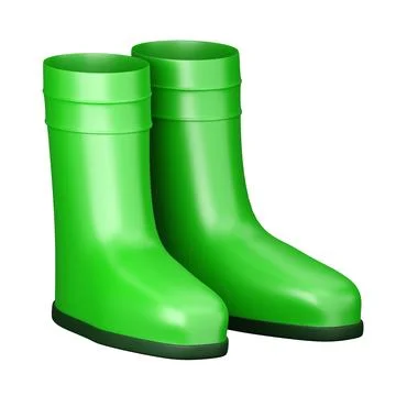 Green rubber boots. 3D rendering, isolate. Beautiful image of garden shoes. Stock Illustration