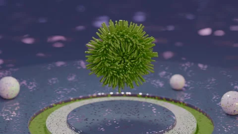 Green rubbery object in the middle and white globes on the floor in a 3D an.. Stock Footage 253592606