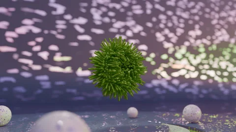 Green rubbery object in the middle and white globes on the floor Stock Footage 253593138