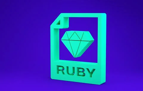 Green RUBY file document. Download ruby button icon isolated on blue backgrou Stock Illustration