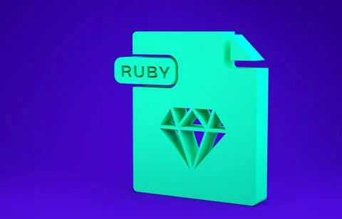 Green RUBY file document. Download ruby button icon isolated on blue backgrou Stock Illustration