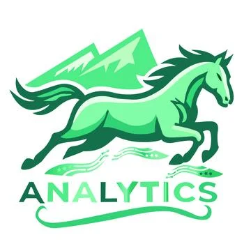 Green Running Horse Analytics Logo Illustration with Mountain Background Stock Illustration
