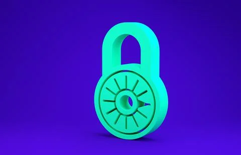 Green Safe combination lock wheel icon isolated on blue background. Combinati Stock-Illustration