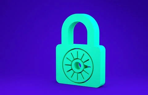 Green Safe combination lock wheel icon isolated on blue background. Combinati Illustrazione stock