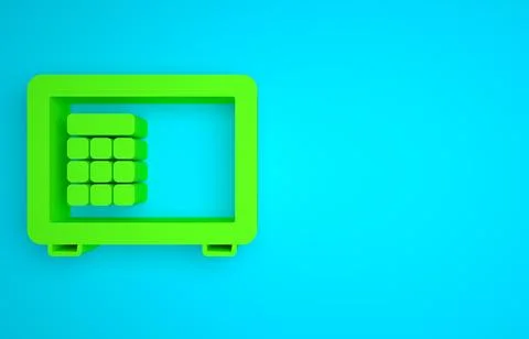 Green Safe icon isolated on blue background. The door safe a bank vault with a 스톡 일러스트