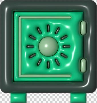 Green safe on white background, 3d render. イラスト素材