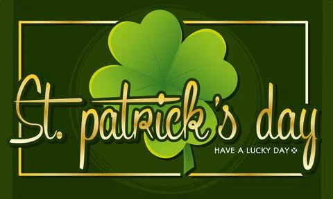 Green saint patrick day poster shiny clover and text Vector Stock Illustration