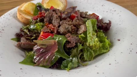 Green salad with meat. 스톡 동영상 219573296