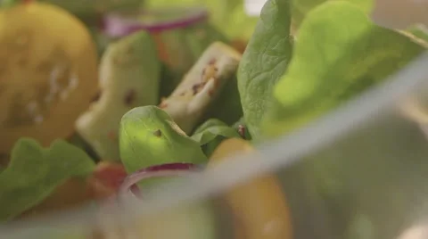 Green salad with mozzarella slow motion Stock Footage 58586741