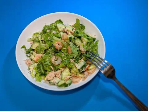 Green salad with shrimp and tuna Stock Photos