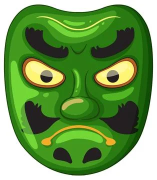 Green Samurai Mask with Fierce Expression Vector Illustration Stock Illustration