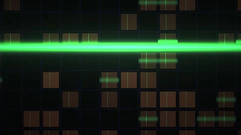 Green Scan Line Moving Across a Dark Technology Grid Matrix Background Stock Footage 343722597