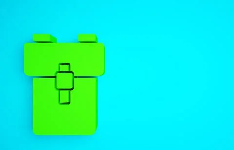 Green School backpack icon isolated on blue background. Minimalism concept. 3 Illustrazione stock