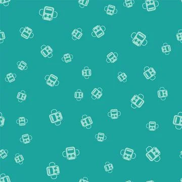 Green School backpack icon isolated seamless pattern on green background. Vector 스톡 일러스트