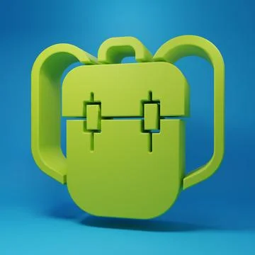 Green School backpack icon isolated on blue background. Minimalism concept... Illustrazione stock