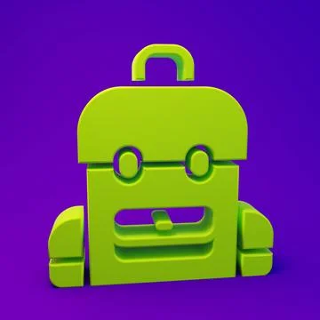 Green School backpack icon isolated on purple-blue background. Minimalism c.. Stock Illustration