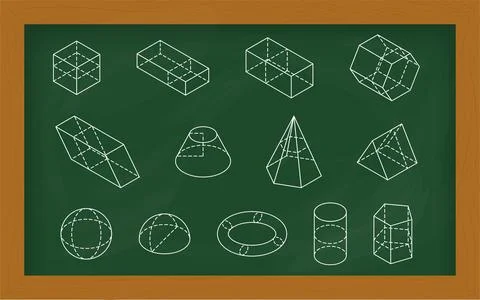 Green school board with isometric basic figures Illustrazione stock