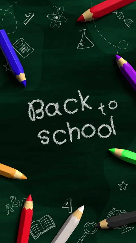 Green school chalkboard with different stuff. Welcome back to school loop Stock Footage 314816949