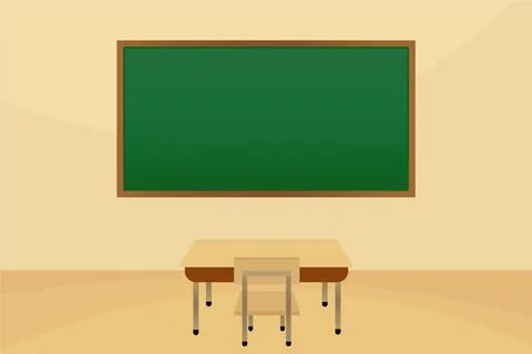 Green school chalkboard with school table Stock Illustration