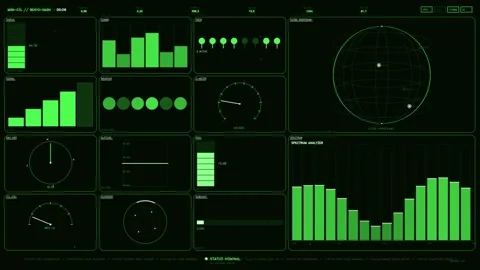Green Sci-Fi HUD Interface with Telemetry Data and Space Mission Control Da.. Stock Footage 334109742