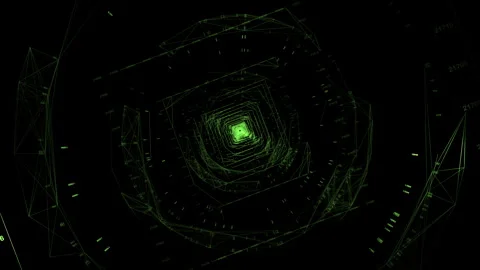 Green Sci-Fi Square Grid Tunnel for Big Data Visualization and Artificial Stock Footage 336235762