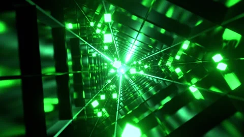 Green Sci-Fi Triangular Tunnel with Neon Cubes Background VJ Loop l 4K Video stock 294912244