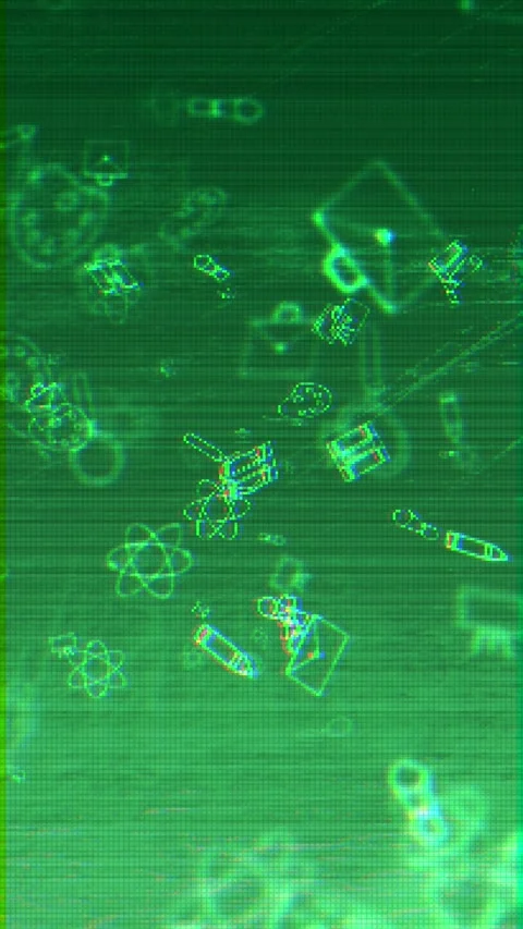 Green science education background glowing school sketches, atom signs, pencils, Stock Footage 340574876