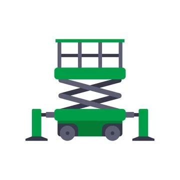 Green scissor lift platform elevating equipment for aerial work Illustrazione stock