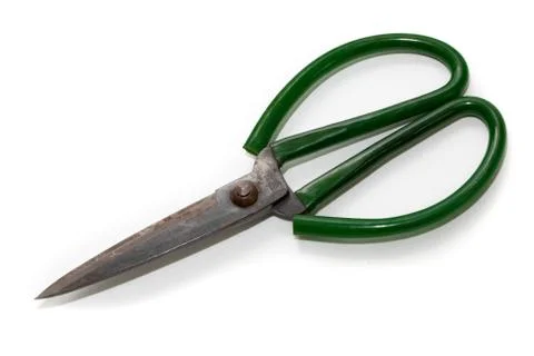Green scissors isolated on a white background Stock Photos