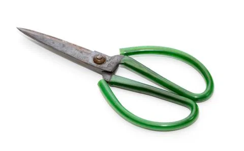 Green scissors isolated on a white background Stock Photos