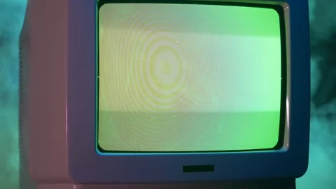 Green Screen on a 80s 90s Retro Television CRT Display Stock Footage