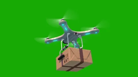 Green Screen Alpha Matte Quadcopter Delivering a Package from below Blue Sky Stock Footage 83484629