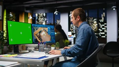 Green screen and CAD software used by IT engineer architect 写真素材