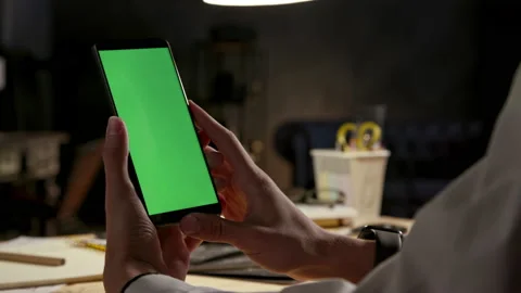 Green Screen and Chroma Key of Smartphone. Tap on Center to Click Closeup. Busin Stock Footage 199480888