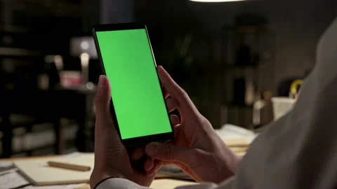 Green Screen and Chroma Key of Smartphone. Business Male Holds Smart Phone and R Stock Footage 199481095