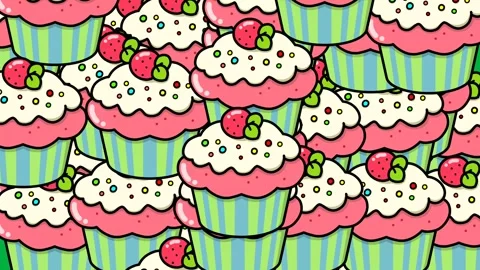 Green screen animation of a collection of cream muffins enlarging and moving to  Stock Footage 330562233