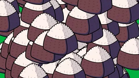 Green screen animation transition of a collection of triangular onigiri enlargin Stock Footage 330562563