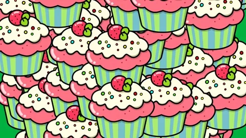 Green screen animation transition of a collection of cream muffins enlarging, mo Vídeos de archivo 330562725