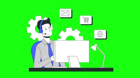 Green screen animation of a worker setting up a business strategy to run smoothl Stock Footage 291524976