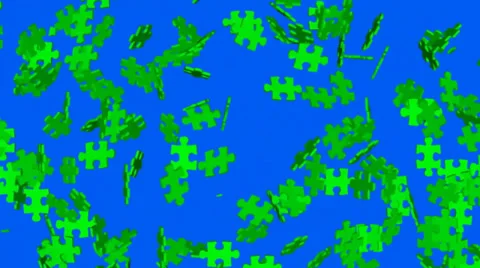 Green screen area disintegrates into puzzle pieces Stock Footage 34128089