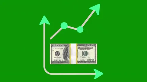 Green screen arrow pointing up to hundred dollar background upward house made Stock Footage 314063604