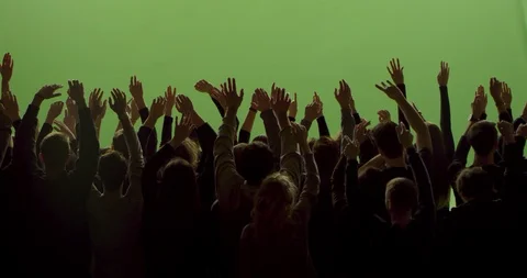 GREEN SCREEN Back view of huge crowd dancing and cheering at a concert or show Video stock 125636209