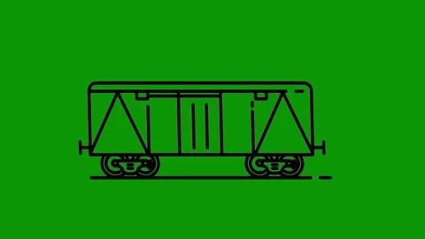 Green screen background black logo line drawing train car icon animated Stock Footage 314067512