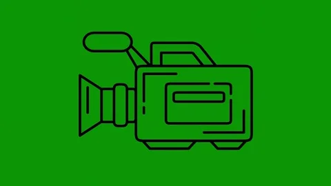 Green screen background black outline camera icon video animated chromakey Video stock 314066775