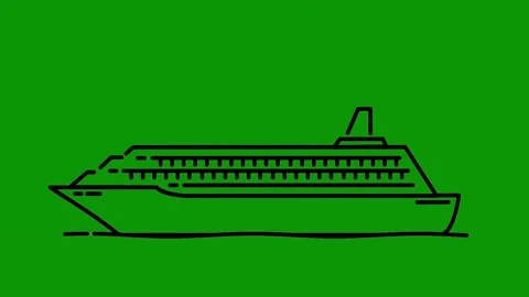 Green screen background boat drawing cruise ship animated chromakey background Stock Footage 314067236
